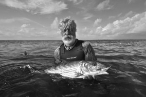Dave Philipp with bonefish, Grand Bahama tagging trip, CEI