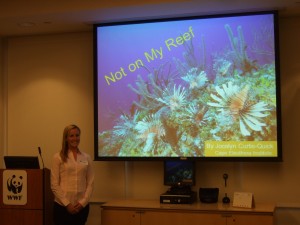 Dr. Jocelyn Curtis-Quick presenting CEI lionfish research for WWF D.C.
