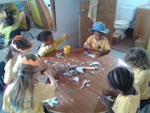 Students at the ELC making plastic art.